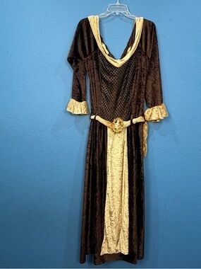 Underwraps Brown Gold Medieval Queen Costume Gown With Belt Women XL/2XL
